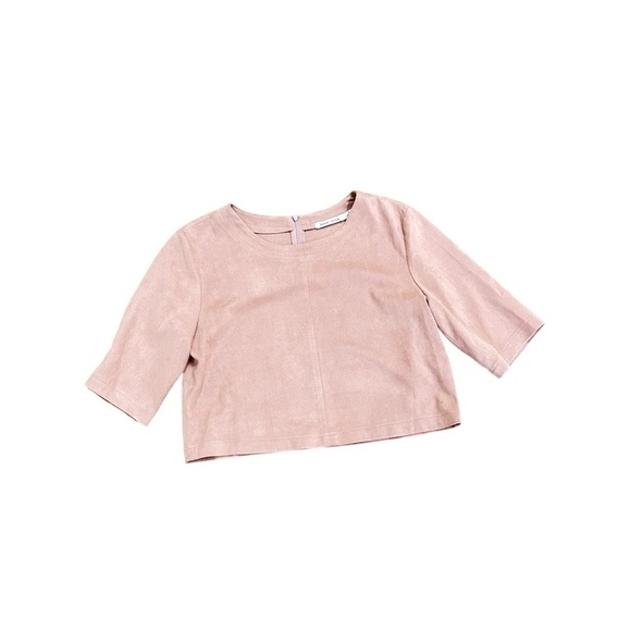 Bishop + Young blush faux suede Boxy Crop short sleeve top size small - Picture 2 of 9